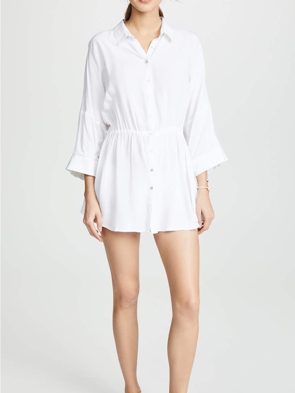 L*Space Pacifica Tunic Cover-Up Button Front 3/4 Sleeves | White | Size M/L
